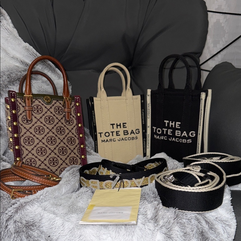 Designer, MARC JACOBS/TORY BURCH- Mini Tote Trio in Black, Cream & Burgundy/Tan🔥
